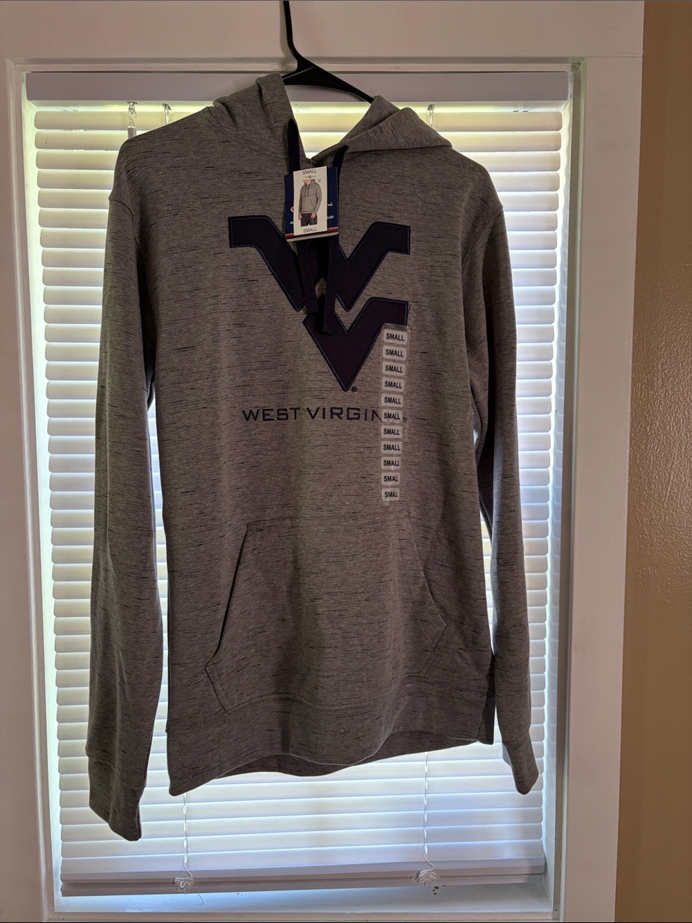 Champion Men’s Grey Crewneck Hoodie with Navy West Virginia Logo